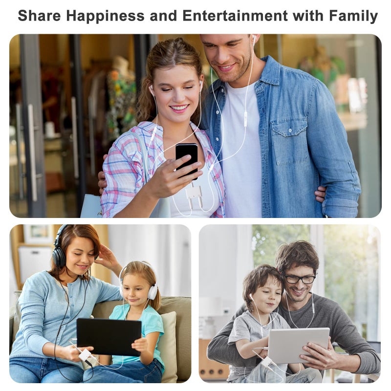 UWECAN محول سماعة رأس مزدوج 3.5 مم 3 في 1 من يونيتركس - محول صوت وشحن - موزع سماعة رأس لهاتف آيفون 14/13/12/11/X/8 - أبيض - Image 3